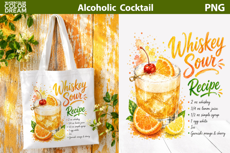 Whiskey Sour Cocktail PNG | Citrus Drink Sublimation Art