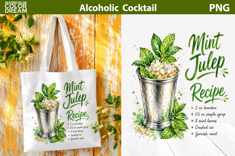Mint Julep Cocktail PNG | Bourbon Drink Sublimation Art