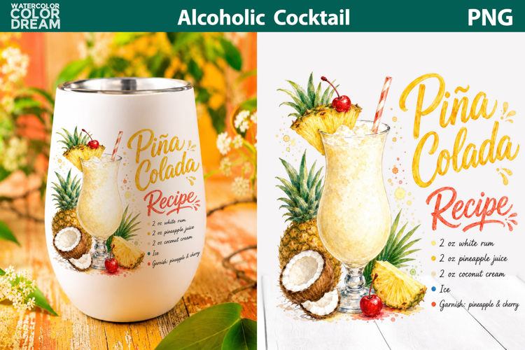 Pina Colada Cocktail Clipart | Tropical Drink Sublimation