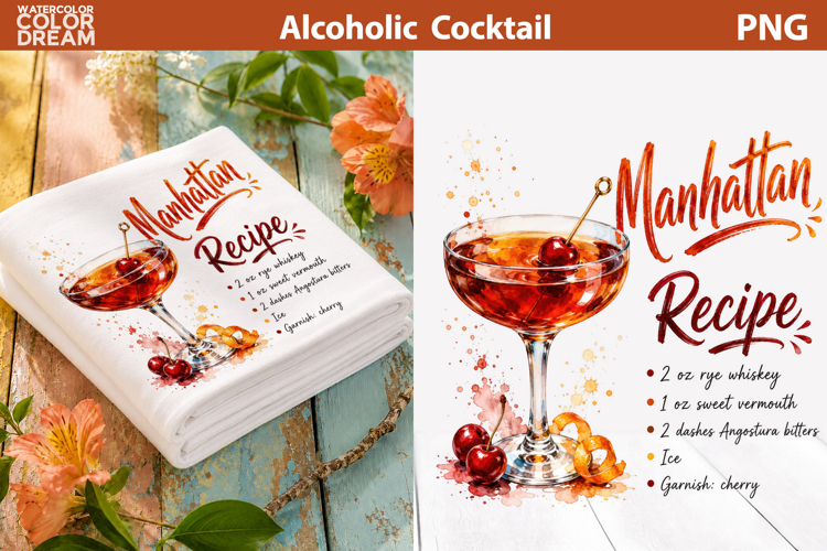 Manhattan Cocktail Clipart | Whiskey Drink Sublimation