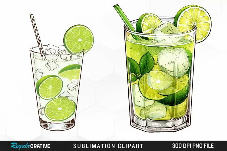 Watercolor Cocktails Design Clipart