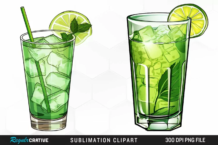 Watercolor Cocktails Design Clipart
