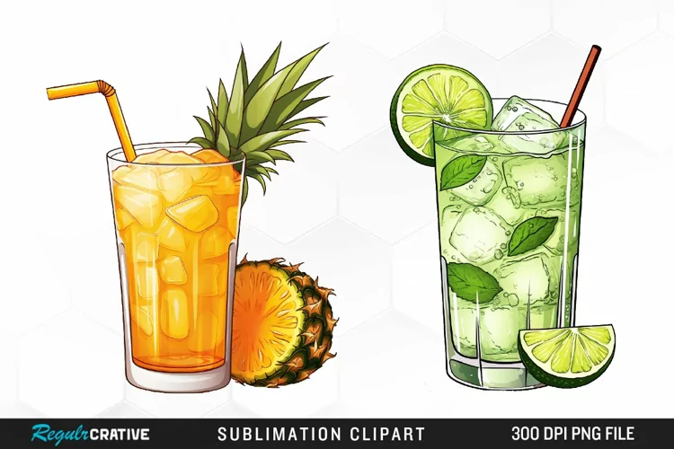 Watercolor Cocktails Design Clipart