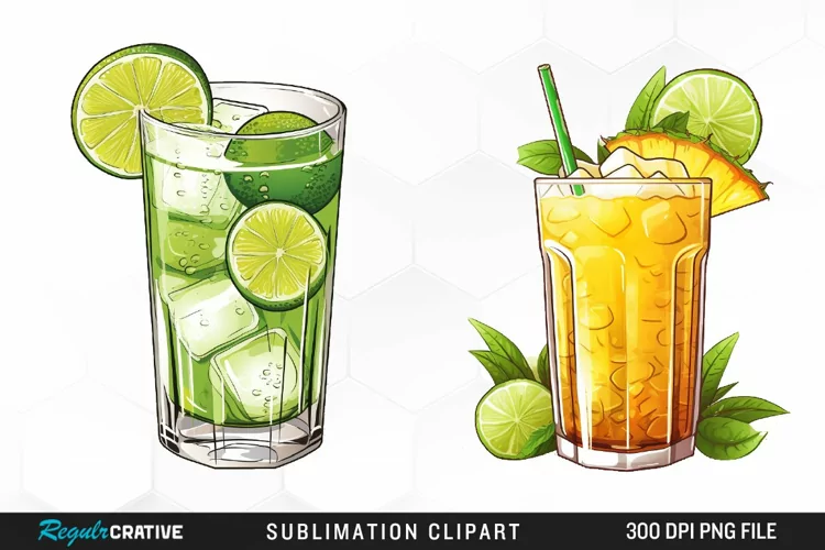 Watercolor Cocktails Design Clipart