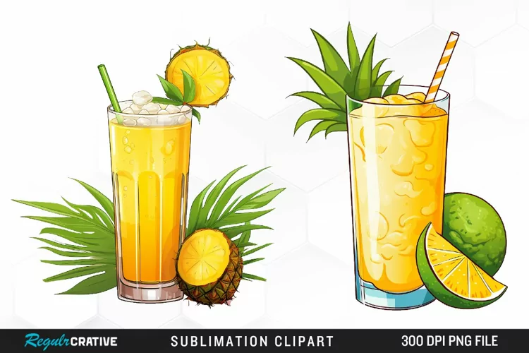 Watercolor Cocktails Design Clipart