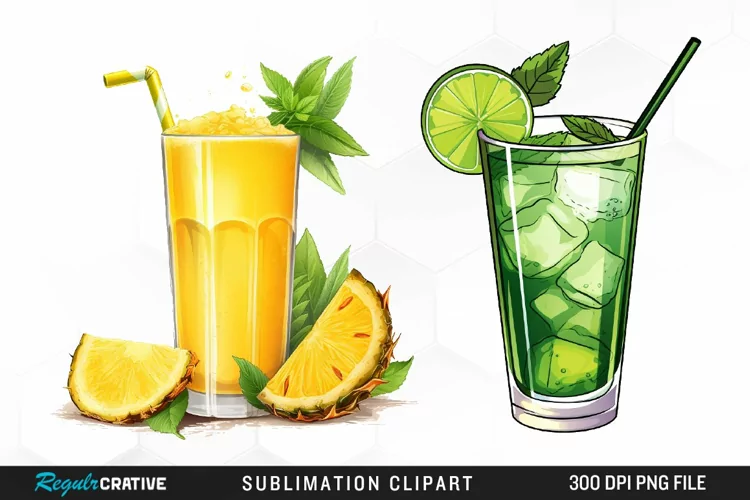 Watercolor Cocktails Design Clipart