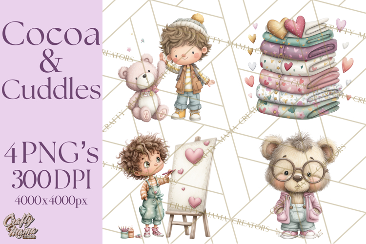 Cozy Cocoa Clipart PNG, Valentine Cuddle Time Clip Art