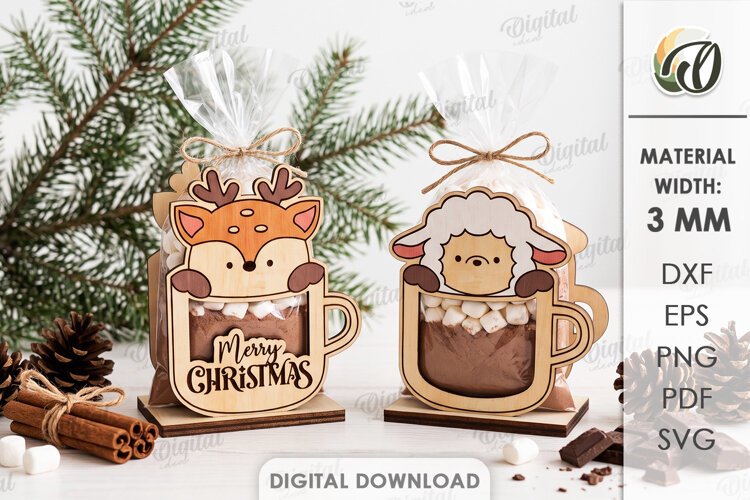 Animal Cocoa Cup Gift Holders Laser Cut. Cocoa Holder SVG example image 1