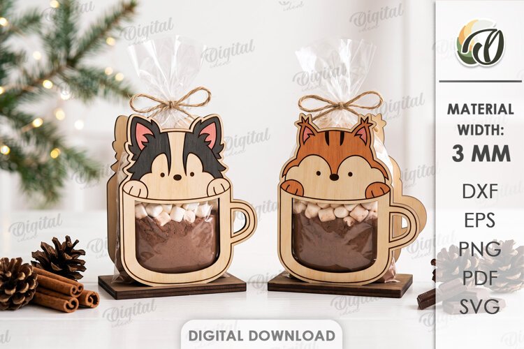 Animal Cocoa Cup Gift Holders Laser Cut. Cocoa Holder SVG example image 1