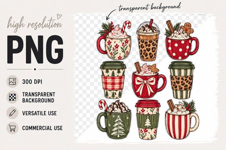 Hot cocoa png, Christmas coffee png, Christmas Sublimation example image 1
