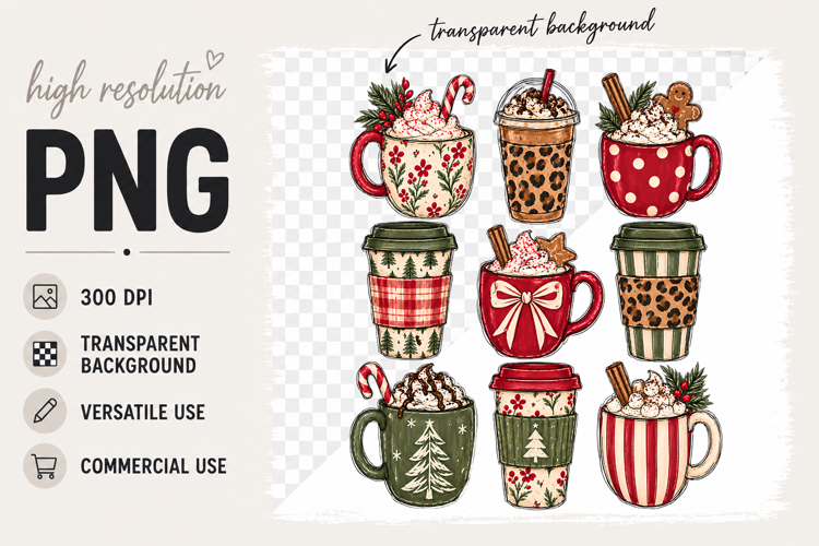 Hot cocoa png, Christmas coffee png, Christmas Sublimation