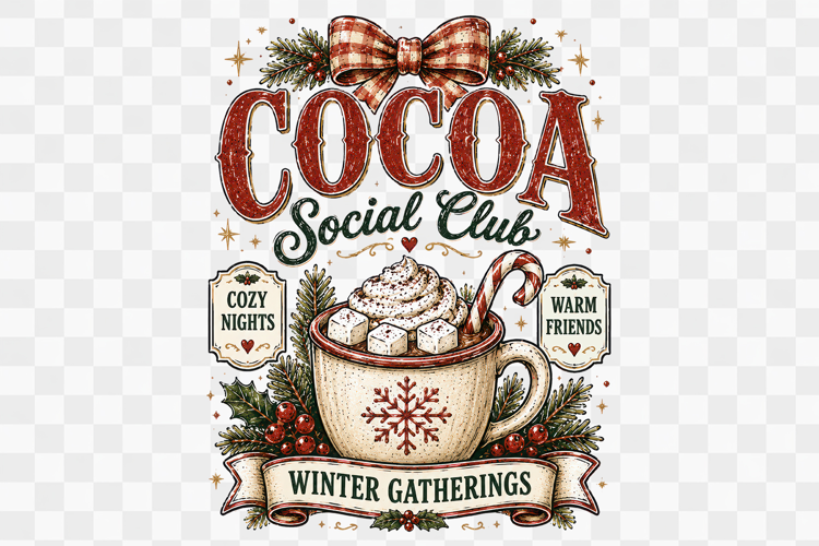 Hot Cocoa Christmas Social Club Sign Sublimation design png