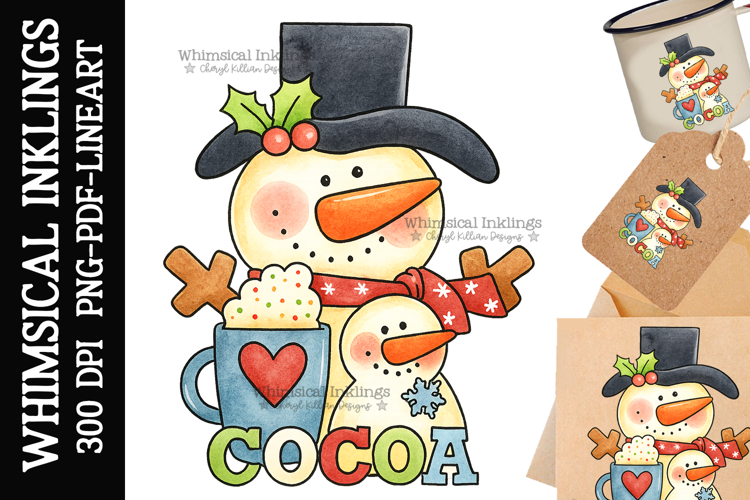 Cocoa Snowman Sublimation Clipart