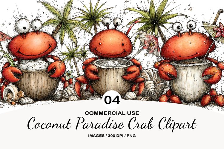 Coconut Paradise Crab Clipart