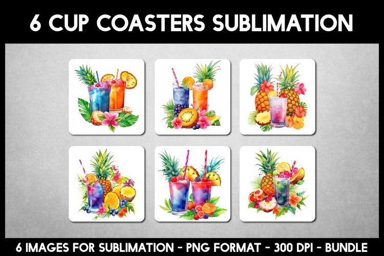 Summer Cocktails Sublimation I Summer Cup Coasters example image 1