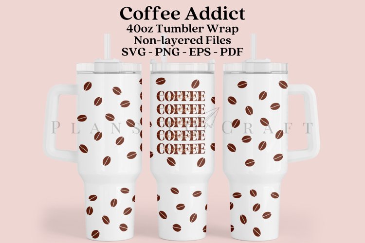 Coffee Addict 40oz quencher tumbler sublimation full wrap high resolution transparant background