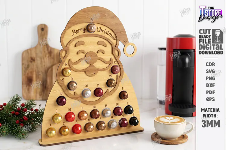 Coffee Advent Calendar Laser Cut | Santa Coffee Pod | Xmas