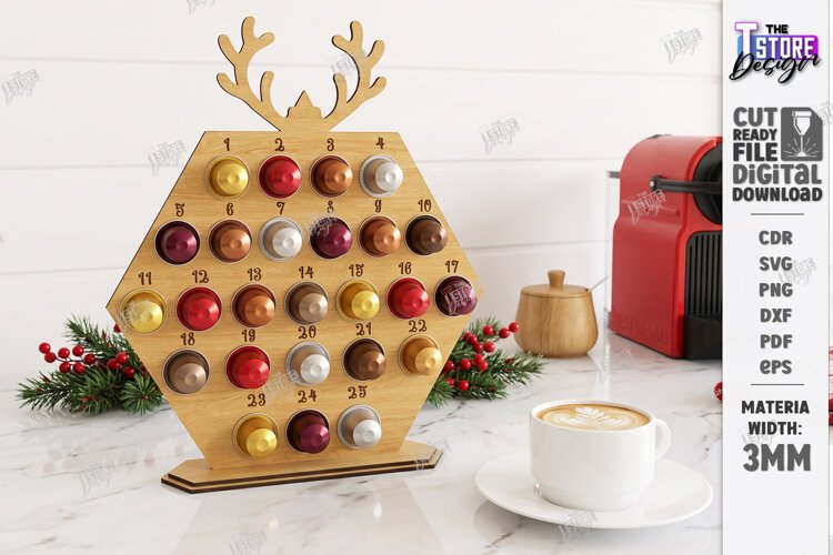Coffee Advent Calendar Laser Cut | Coffee Pod | Deer Horns example image 1