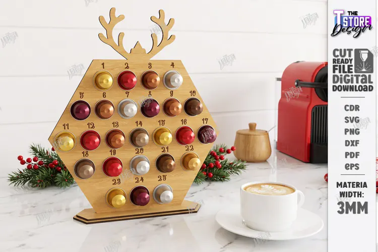 Coffee Advent Calendar Laser Cut | Coffee Pod | Deer Horns