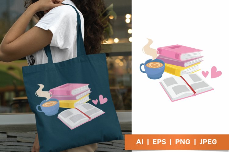 Hot Coffee and Books, Sublimation Design for Literary Lovers