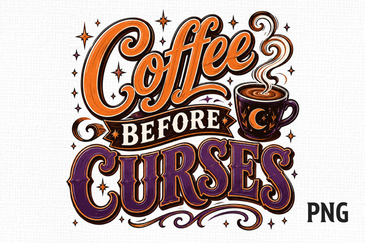 Coffee Before Curses Funny Witch Halloween PNG example image 1