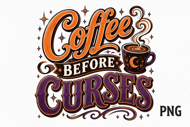 Coffee Before Curses Funny Witch Halloween PNG