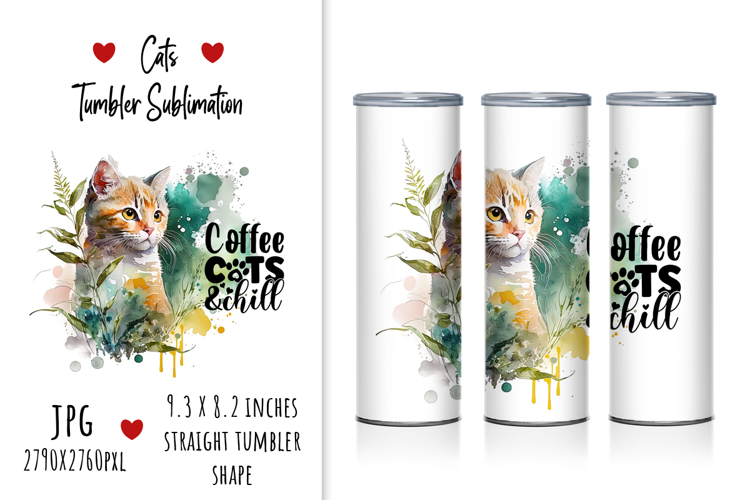 "Coffee, Cats & Chill" Tumbler Sublimation