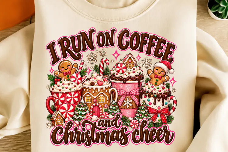 I Run on Coffee and Christmas Cheer PNG | Gingerbread Png