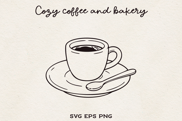 Coffee Cup and Saucer SVG PNG EPS Hand Drawn Espresso Cup
