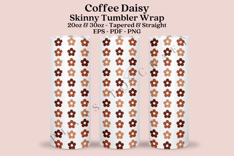 coffee daisy pattern skinny tumbler sublimation design for 20oz and 30oz skinny tumbler sublimation wrap
