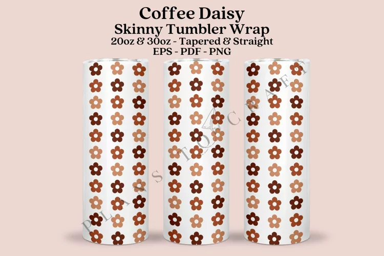 Coffee Daisy Pattern Skinny Tumbler Sublimation Wrap