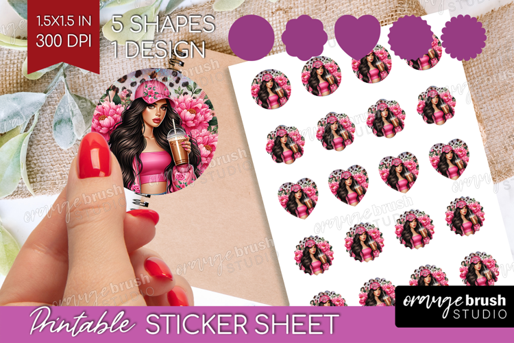 Floral Girl Round Sticker - Coffee Lover Printable Sticker