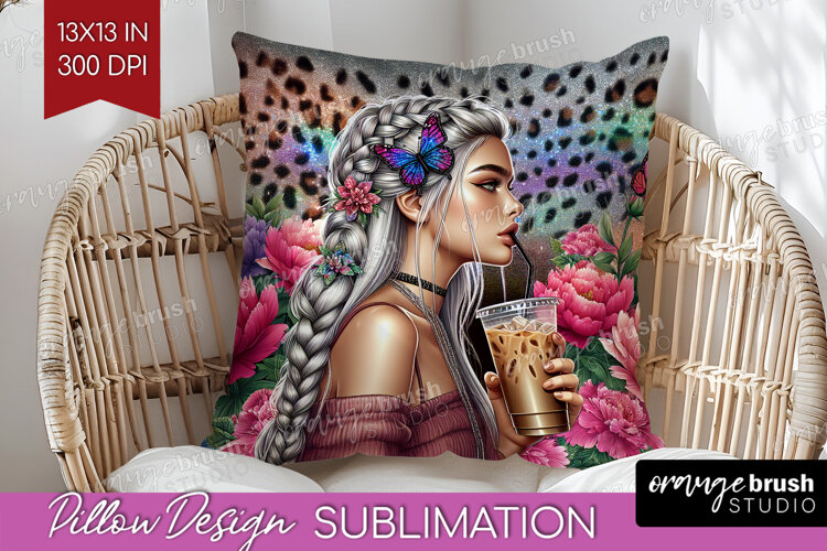Floral Girl Pillow Sublimation - Coffee Lover Pillow Cover example image 1
