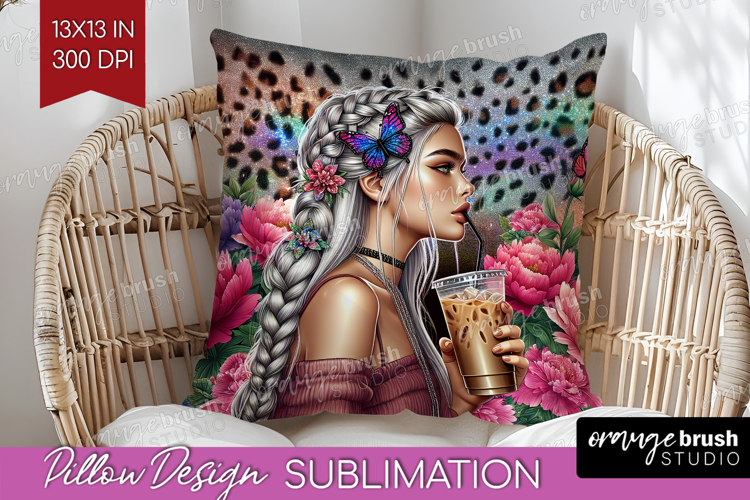 Floral Girl Pillow Sublimation - Coffee Lover Pillow Cover