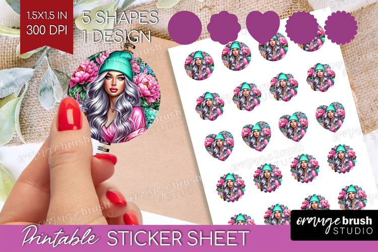 Floral Girl Round Sticker - Coffee Lover Printable Sticker