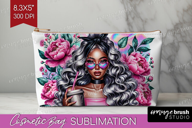 Floral Girl Cosmetic Bag - Coffee Lover Makeup Bag PNG example image 1