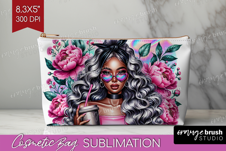 Floral Girl Cosmetic Bag - Coffee Lover Makeup Bag PNG