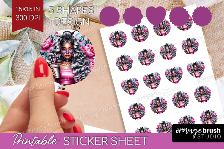 Floral Girl Round Sticker - Coffee Lover Printable Sticker
