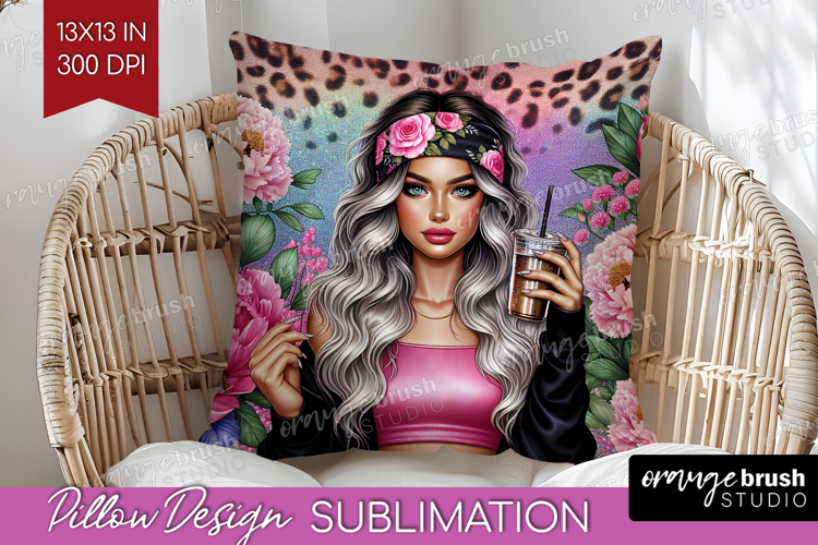 Floral Girl Pillow Sublimation - Coffee Lover Pillow Cover