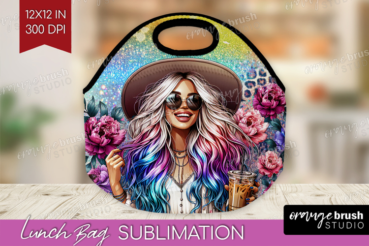 Floral Girl Lunch Bag - Coffee Lover Lunch Bug PNG