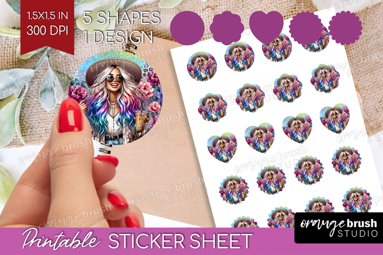 Floral Girl Round Sticker - Coffee Lover Printable Sticker