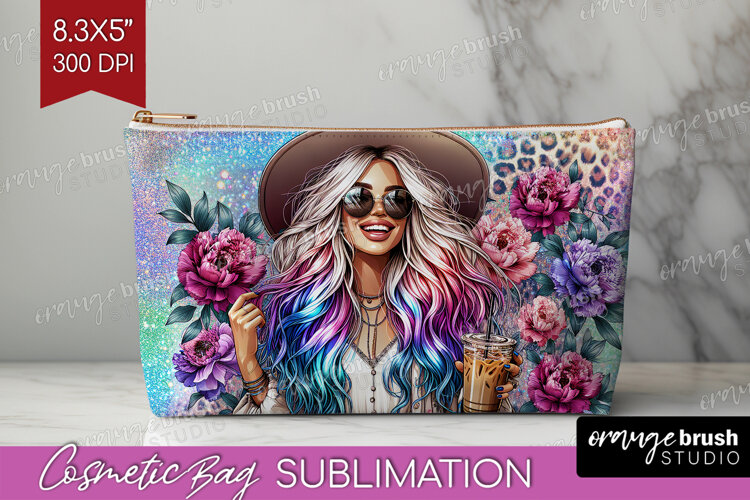 Floral Girl Cosmetic Bag - Coffee Lover Makeup Bag PNG example image 1