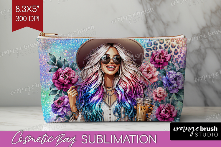 Floral Girl Cosmetic Bag - Coffee Lover Makeup Bag PNG