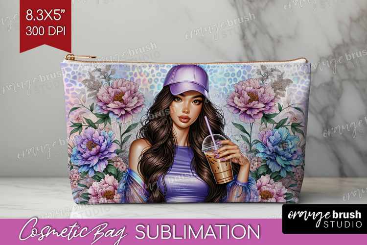 Floral Girl Cosmetic Bag - Coffee Lover Makeup Bag PNG