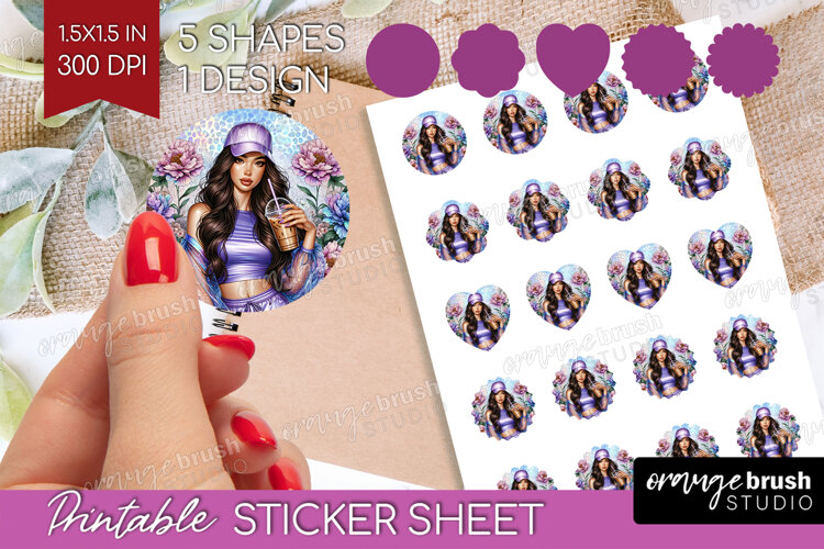 Floral Girl Round Sticker - Coffee Lover Printable Sticker example image 1
