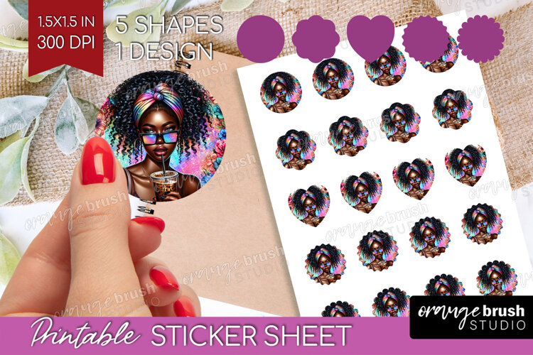 Floral Girl Round Sticker - Coffee Lover Printable Sticker example image 1