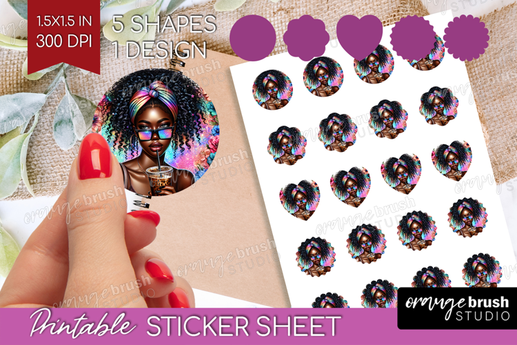 Floral Girl Round Sticker - Coffee Lover Printable Sticker