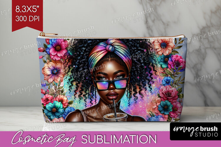 Floral Girl Cosmetic Bag - Coffee Lover Makeup Bag PNG example image 1