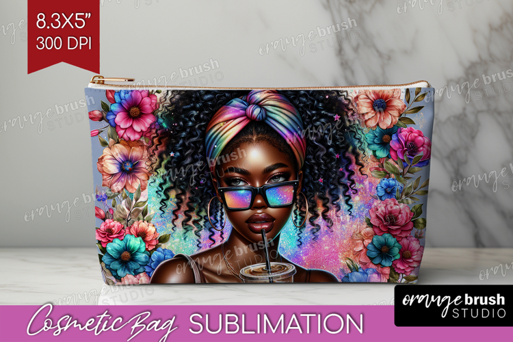 Floral Girl Cosmetic Bag - Coffee Lover Makeup Bag PNG
