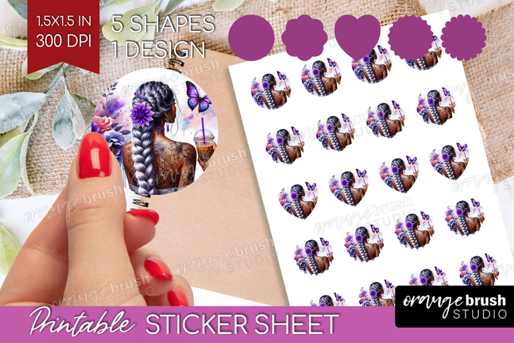 Floral Girl Round Sticker - Coffee Lover Printable Sticker